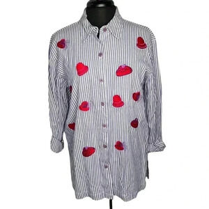 Willow Ridge Red Hat Society Striped Button Front Size L